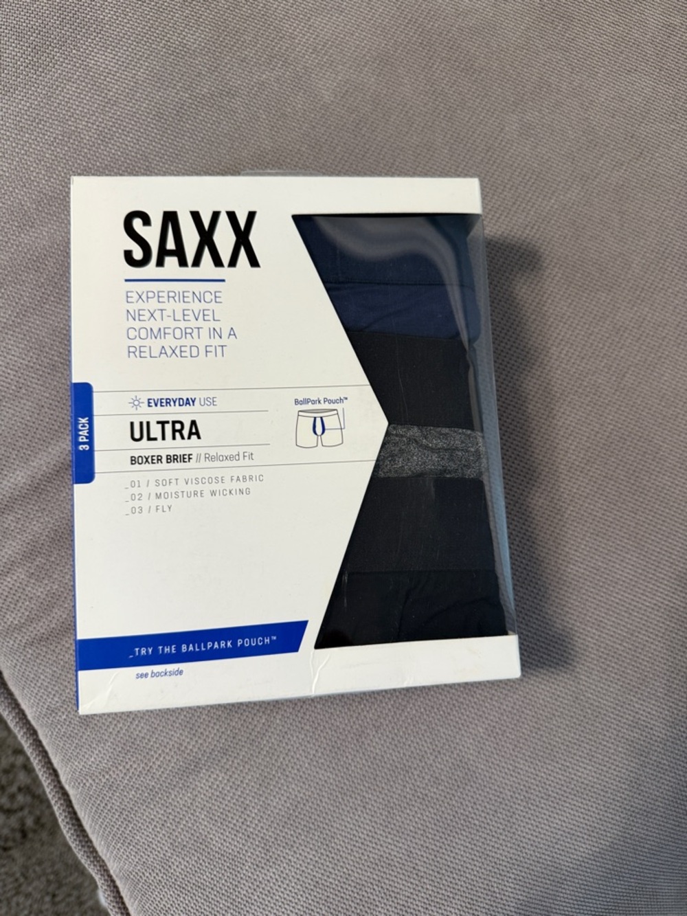 SAXX Ultra 3-Pack Boxer Briefs - Navy, Black, Gray